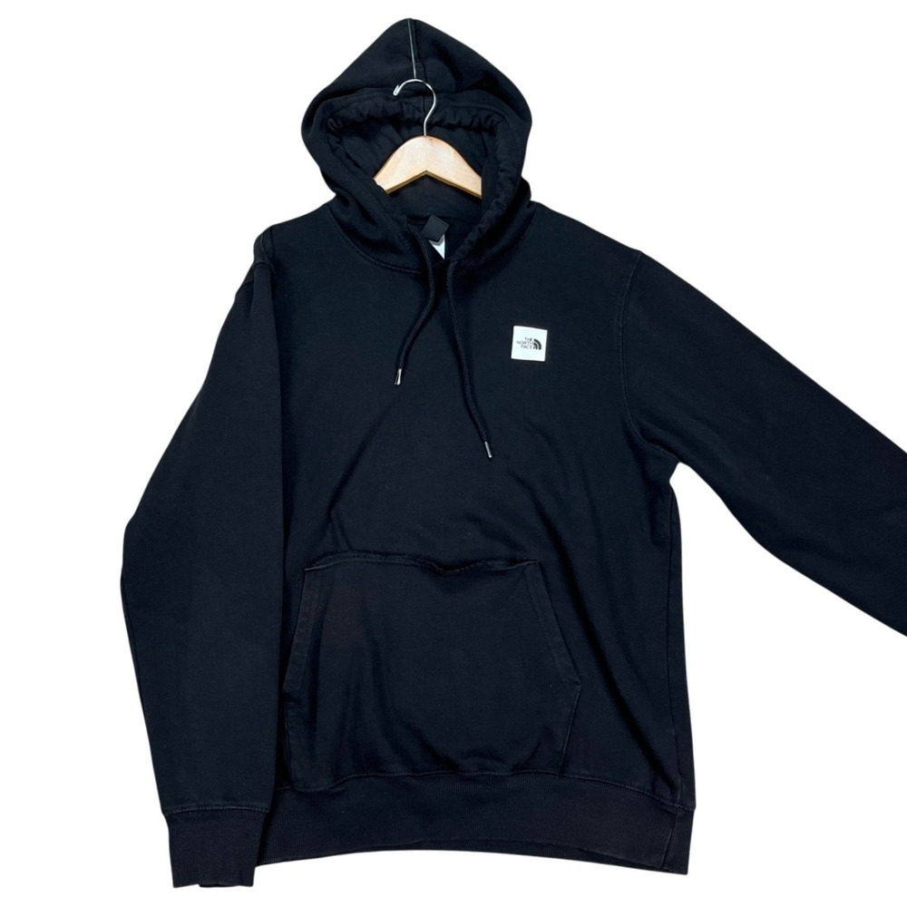 The North Face Hoodie Mens M Black Long Sleeve Fleece Pullover Circular Design